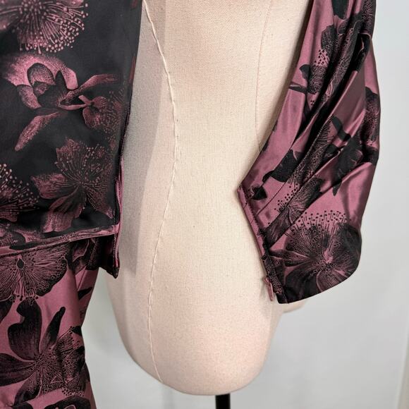 Carmen Marc Valvo Collection Floral Blouse Pink Black Floral Cocktail Size 6 - Picture 10 of 13